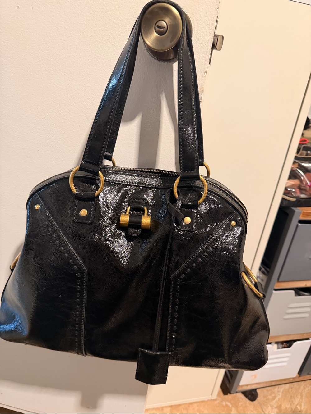 Yves Saint Laurent Black Shoulder Bag with Gold Hardware